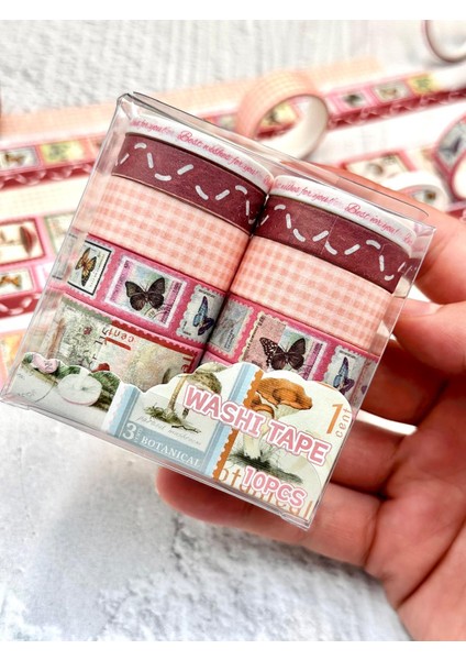 Vintage Çiçek ve Kelebek Desenli Washi Bant Seti 10’lu / Washi Tape / Bullet Journal / Scrapbook fırsatları