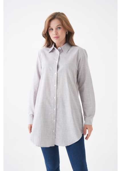 Kadın Gömlek Yaka Düğmeli Uzun Kol Tunik Boy Rahat Çizgili Curve Büyük Beden Tesettüre Uygun Gömlek indirimleri