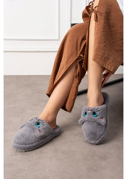 Sevimli Kedi Figürlü Ev Terliği Yumuşak Peluş Ses Yapmaz Kaymaz Hafif Tabanlı Ev Terliği fiyatları