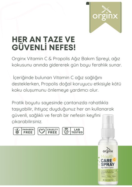 Vitamin C & Propolis Ağız Spreyi - Ağız Kokusu Giderici, Ferah Nefes, Doğal Koruma 50 ml fiyatları