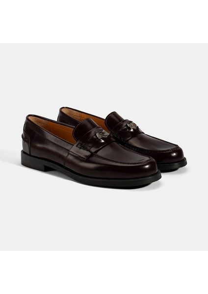 Kadın Bordo Metal Toka Detaylı Deri Loafer