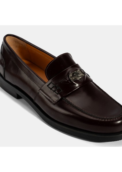 Kadın Bordo Metal Toka Detaylı Deri Loafer