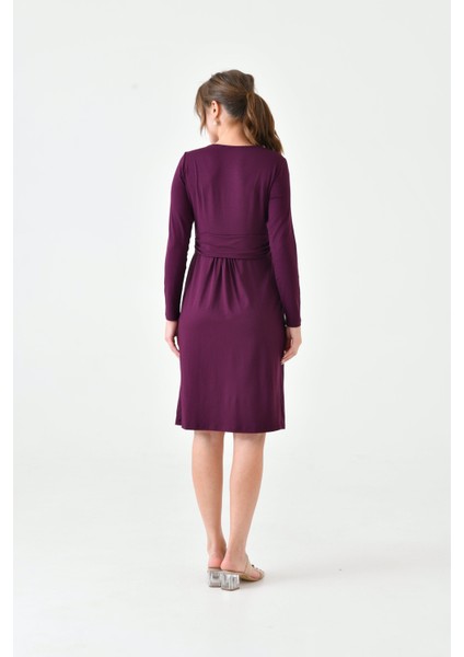 Kadın Uzun Kol Emzirme Detaylı Tesettüre Uygun Viskon Rahat Şık Midi Hamile Elbisesi modelleri