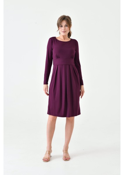 Kadın Uzun Kol Emzirme Detaylı Tesettüre Uygun Viskon Rahat Şık Midi Hamile Elbisesi fırsatları