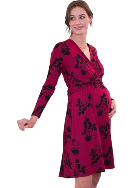 Kadın Uzun Kol Emzirme Detaylı Tesettüre Uygun Çiçek Desenli Viskon Rahat Şık Midi Hamile Elbisesi fırsatları