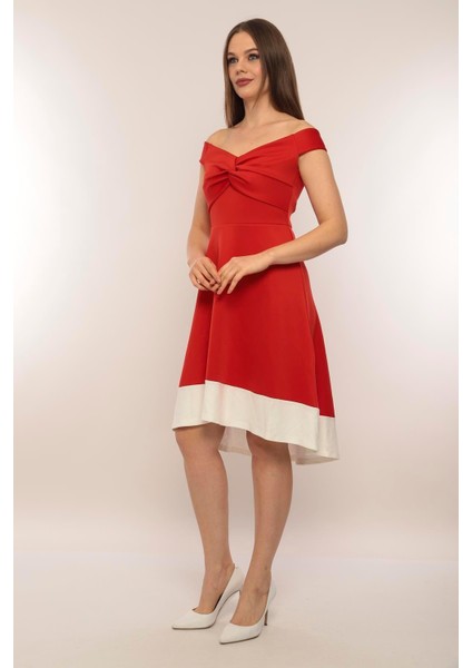 Kadın Kayık Yaka Kırmızı Volanlı Çan Kesim Şık Curve Gece Abiye/mezuniyet Elbisesi indirimleri