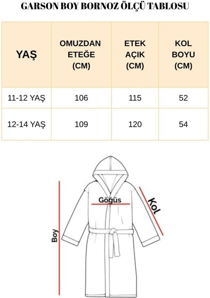 Beyaz Gramajlı Kapşonlu Garson Boy Çocuk Banyo Bornozu - 12-14 Yaş indirimleri
