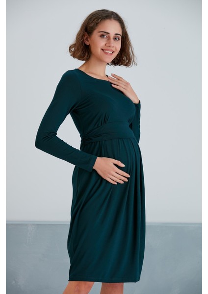Kadın Uzun Kol Emzirme Detaylı Viskon Rahat Şık Hamile Elbisesi modelleri