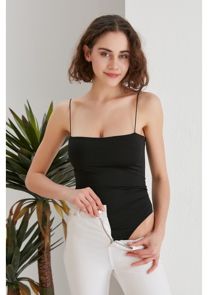 Kadın Çıtçıt Zıbınlı Vücudu Saran Bodysuit Spor Şık Askılı Bluz