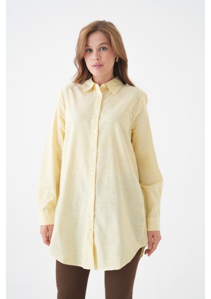 Kadın Gömlek Yaka Düğmeli Uzun Kol Tunik Boy Rahat Çizgili Curve Büyük Beden Tesettüre Uygun Gömlek fiyatları