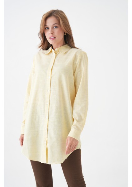 Kadın Gömlek Yaka Düğmeli Uzun Kol Tunik Boy Rahat Çizgili Curve Büyük Beden Tesettüre Uygun Gömlek modelleri