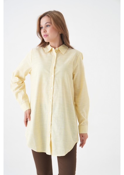 Kadın Gömlek Yaka Düğmeli Uzun Kol Tunik Boy Rahat Çizgili Curve Büyük Beden Tesettüre Uygun Gömlek fırsatları