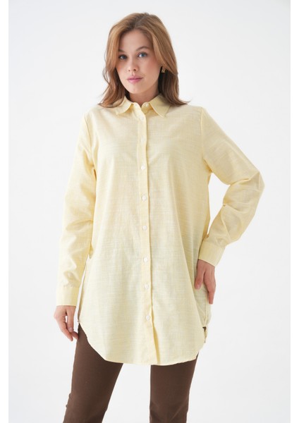 Kadın Gömlek Yaka Düğmeli Uzun Kol Tunik Boy Rahat Çizgili Curve Büyük Beden Tesettüre Uygun Gömlek indirimleri