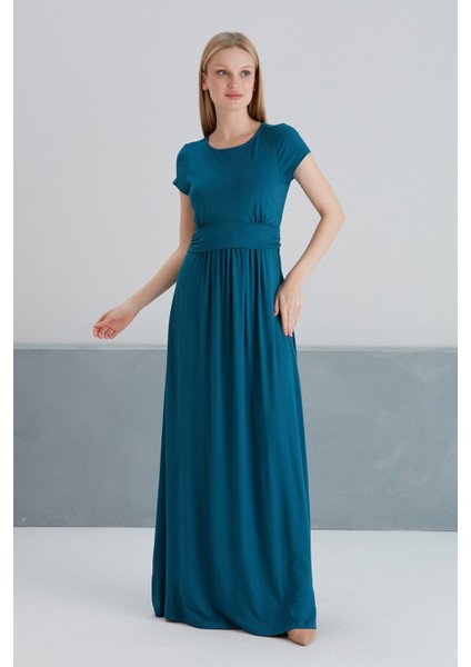 Kadın Yarım Kollu Maxi Boy Viskon Spor Şık Curve Hamile Elbisesi