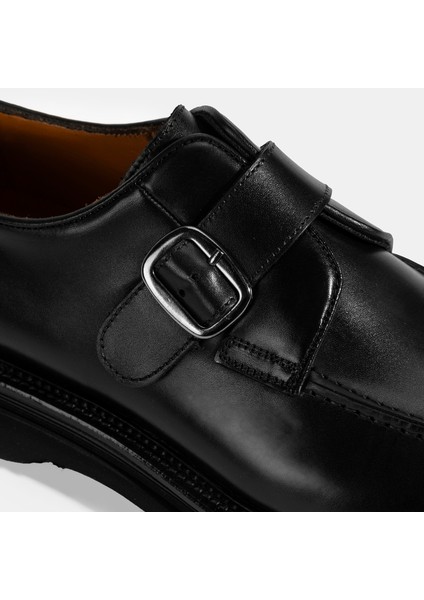 Erkek Siyah Ayarlanabilir Tokalı Deri Günlük Ayakkabı