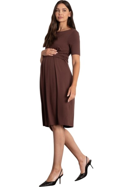 Kadın Kısa Kol Emzirme Detaylı Tesettüre Uygun Viskon Rahat Şık Midi Hamile Elbisesi modelleri