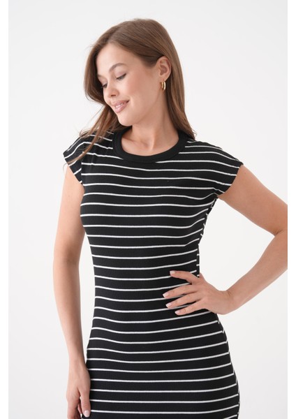 Kadın Çizgili Kolsuz Spor Şık Siyah Kaşkorse Pamuk Yazlık Elbise fiyatları