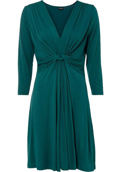 Kadın Önden Düğümlü V Yaka Spor Şık Truvakar Kol Casual Curve Hamile Elbisesi modelleri