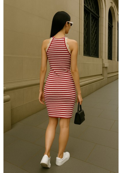 Kadın Halter Yaka Yakası Dantelli Spor Şık Yazlık Mini Elbise fiyatları