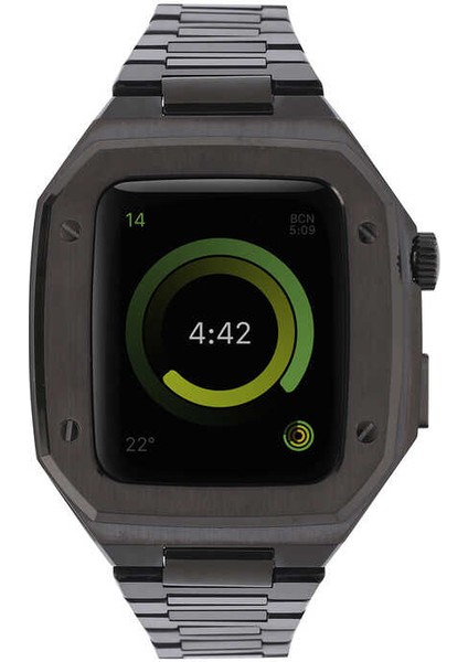 Apple Watch 7 45MM Uyumlu Baklalı Kasa Koruyucu Paslanmaz Çelik Akıllı Saat Bileklik Kordon KRD64