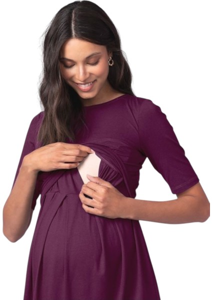 Kadın Kısa Kol Emzirme Detaylı Tesettüre Uygun Viskon Rahat Şık Midi Hamile Elbisesi fiyatları