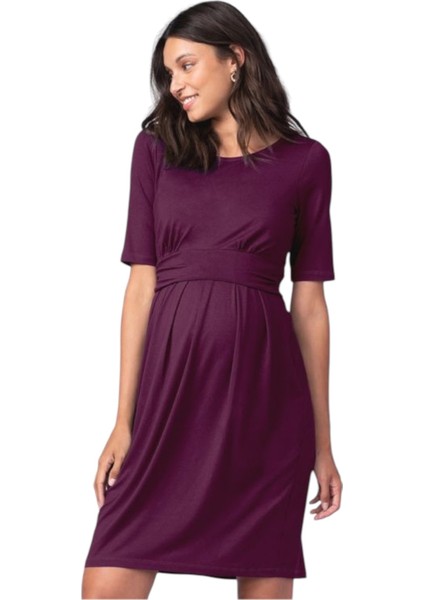 Kadın Kısa Kol Emzirme Detaylı Tesettüre Uygun Viskon Rahat Şık Midi Hamile Elbisesi modelleri