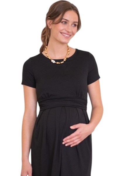 Kadın Kısa Kol Emzirme Detaylı Tesettüre Uygun Viskon Rahat Şık Midi Hamile Elbisesi modelleri