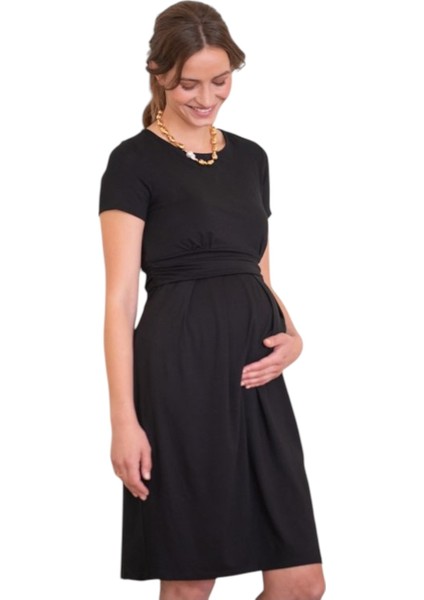 Kadın Kısa Kol Emzirme Detaylı Tesettüre Uygun Viskon Rahat Şık Midi Hamile Elbisesi indirimleri