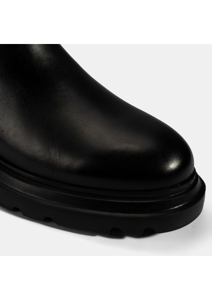 Erkek Siyah Lastikli Deri Bot