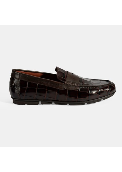 Erkek Kahve Kroko Baskılı Deri Loafer fiyatları