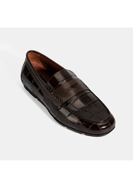 Erkek Kahve Kroko Baskılı Deri Loafer indirimleri