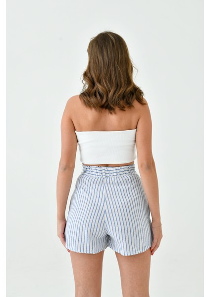Kadın Pamuk Keten Çizgili ve Dokulu Baharlık Spor Şık Keten Şort modelleri