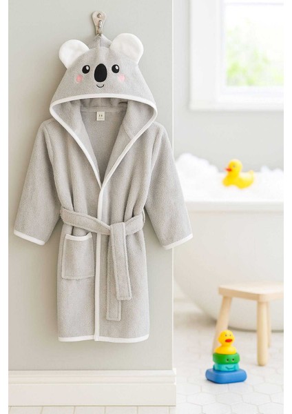 Kapşonlu Unisex &#37;100 Pamuklu Çocuk Banyo Bornozu Koala