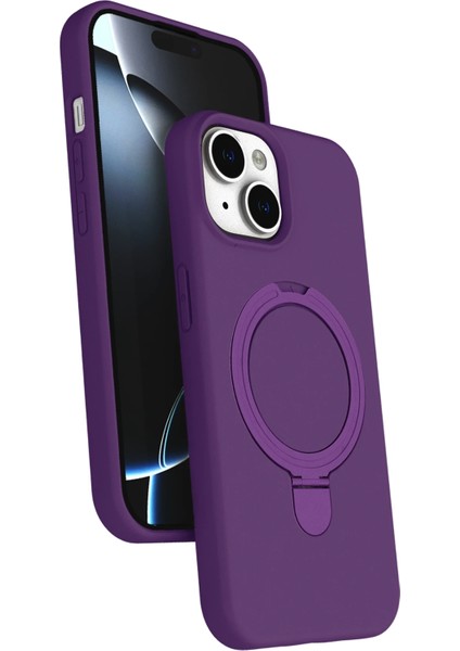 Allzey Newface Apple Iphone 15 Regal Magsafe Standlı Kapak - Derin Mor