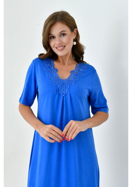 Kadın Yakası Güpürlü A Kesim Yarım Kol Viskon Günlük Midi Boy Büyük Beden Elbise Gecelik indirimleri