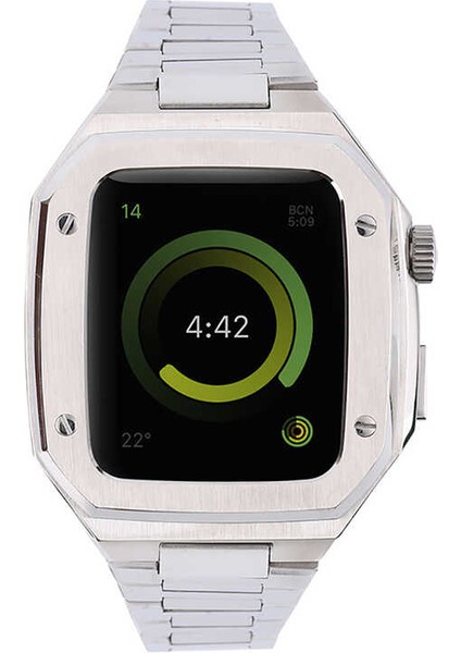 Apple Watch 7 45MM Uyumlu Baklalı Kasa Koruyucu Paslanmaz Çelik Akıllı Saat Bileklik Kordon KRD64