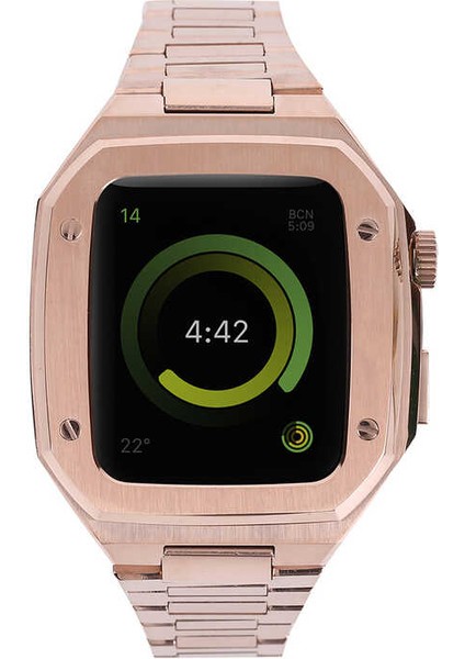 Apple Watch 7 45MM Uyumlu Baklalı Kasa Koruyucu Paslanmaz Çelik Akıllı Saat Bileklik Kordon KRD64