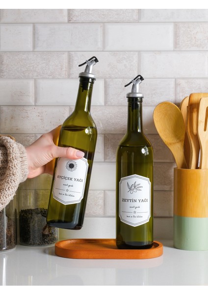 Ahşap Standlı 2'li Yağ ve Sirke Şişesi 750 ml Zeytinyağ Sıvıyağ Şişesi Dekoratif Yağdanlık Yağlık fiyatları