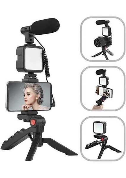 Wizard Tripod Telefon Tutucu Kumandalı Mikrofon LED Işık Vlog Video Kayıt modelleri