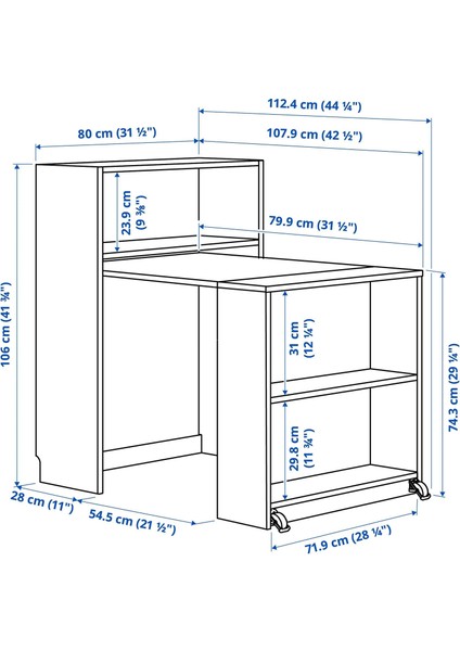 Billy Çalışma Masalı Kitaplık Beyaz 80 x 33 / 112 x 106 Cm fiyatları