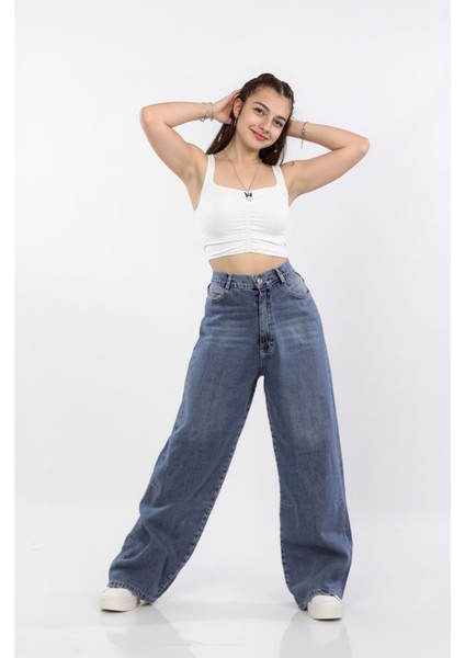 Kız Çocuk Wide Baggy Geniş Paça Kot Pantolon(Jean)