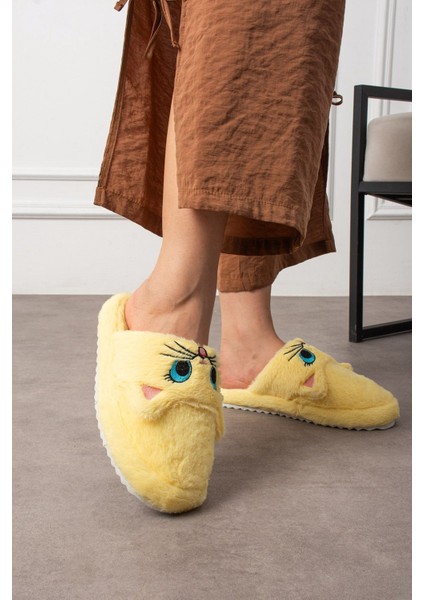 Sevimli Kedi Figürlü Ev Terliği Yumuşak Peluş Ses Yapmaz Kaymaz Hafif Tabanlı Ev Terliği fiyatları