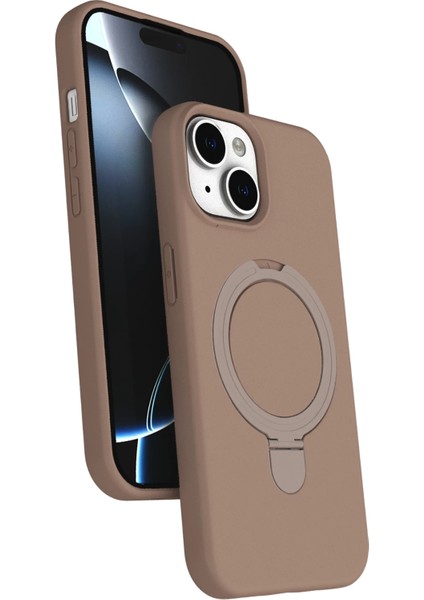 Allzey Newface Apple Iphone 15 Plus Regal Magsafe Standlı Kapak - Çöl Titanyum
