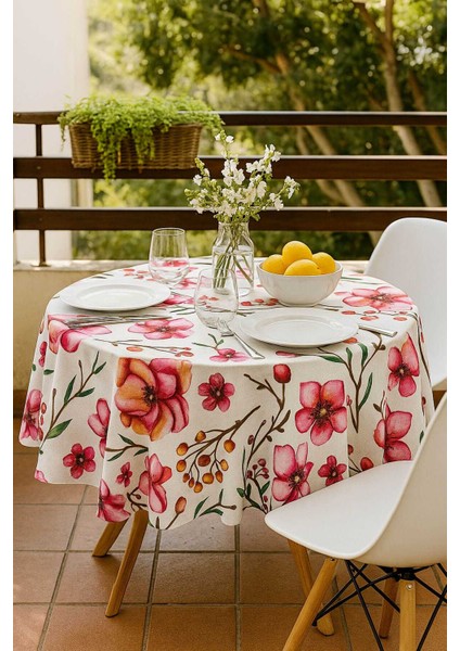 Yuvarlak Çiçek Desenli Duck Kumaş Masa Örtüsü 150X150 cm