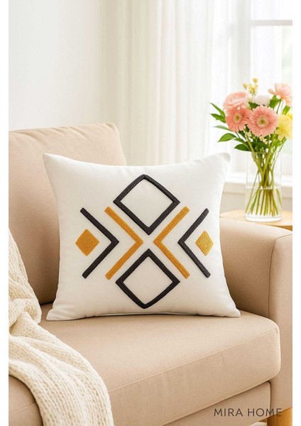 Mira Home Dekoratif Punch Kare Nakışlı Kırlent Kılıfı