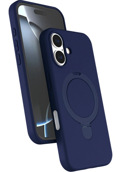Allzey Newface Apple Iphone 16 Regal Magsafe Standlı Kapak - Lacivert