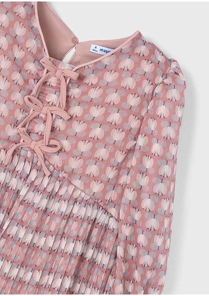 Kız Çocuk Uzun Kollu Pembe Tül Elbise (4-10 Yaş) – Çiçek Desenli, Pamuk Astarlı, Kurdele Detaylı modelleri