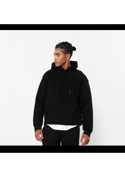 Unisex Oversize Gri 3 Iplik Kanguru Kapüşonlu Sweatshirt