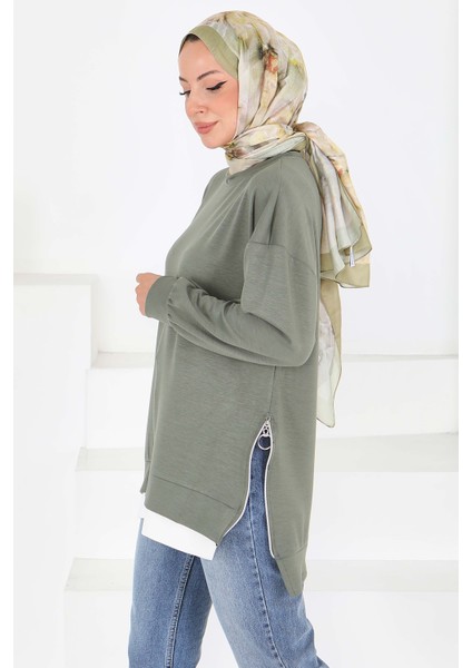 Garnili Fermuarlı Oysho Sweatshirt D-1 Haki - 27610 modelleri