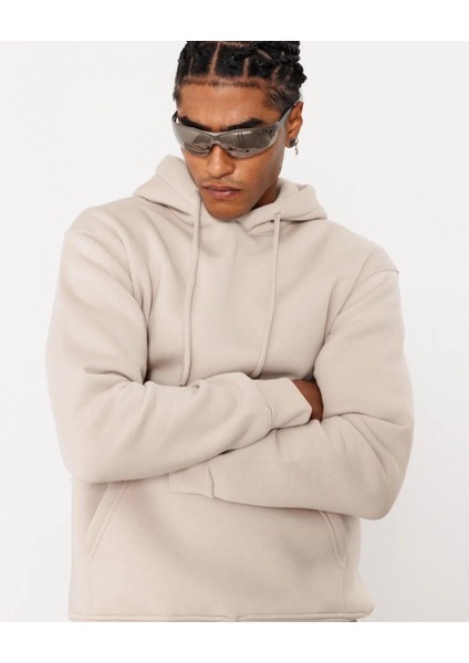 Unisex Oversize Gri 3 Iplik Kanguru Kapüşonlu Sweatshirt